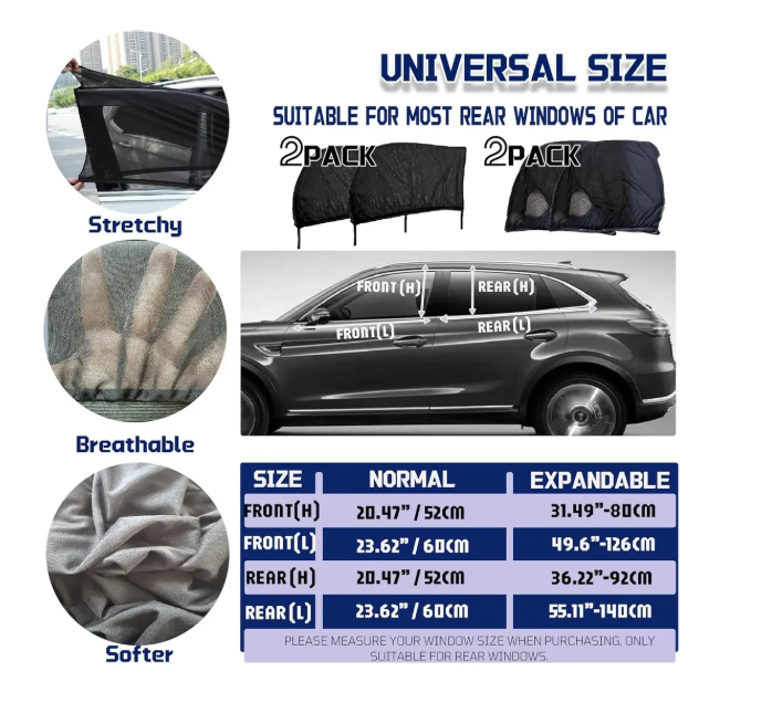 PACK 4 MALLAS PROTECCION UV PARA VENTAS AUTO